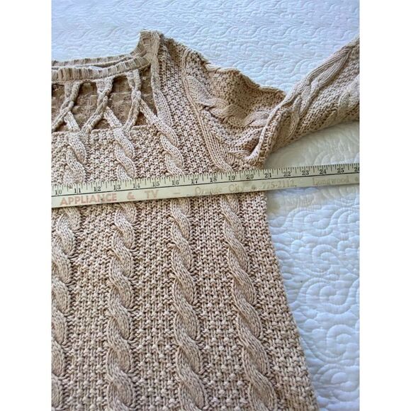 LC Lauren Conrad Beige with Lace Detail Cable Knit Pullover Sweater Size XL - Picture 8 of 10